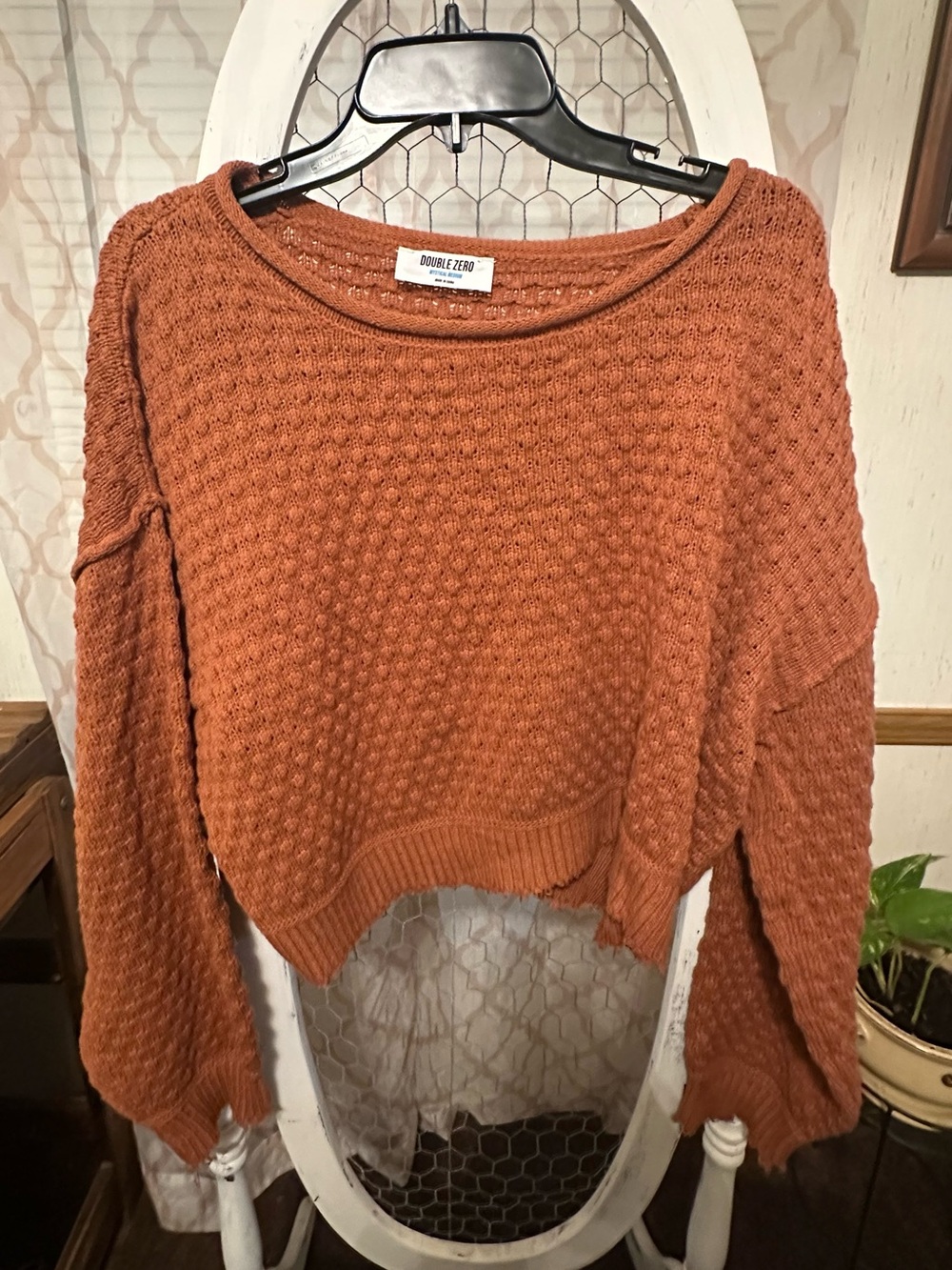 Double Zero Women's Textured Scoop-Neck Sweater in Rust Orange